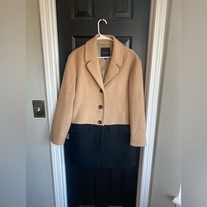 TALBOTS Black & Tan Color-Block Wool Coat - Size 10